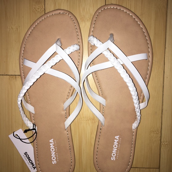 white braided flip flops